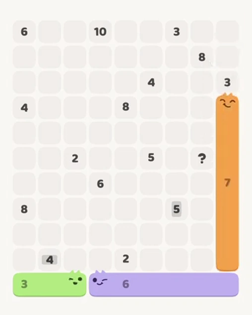 MeowBlock Level 67 after step 3, placing the 7-cell vertical block at the middle-right area