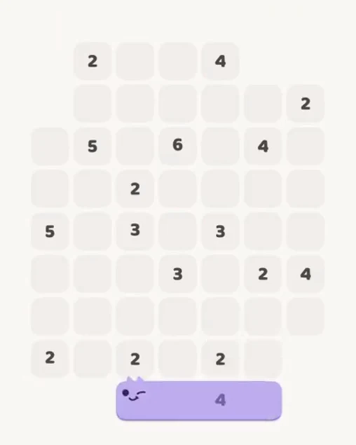 MeowBlock Level 68 after step 1, placing the 4-cell horizontal block at the lower center