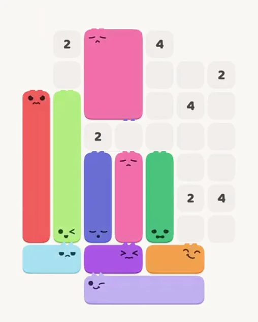 MeowBlock Level 68 after step 10, placing the 6-cell rectangular block at the upper center