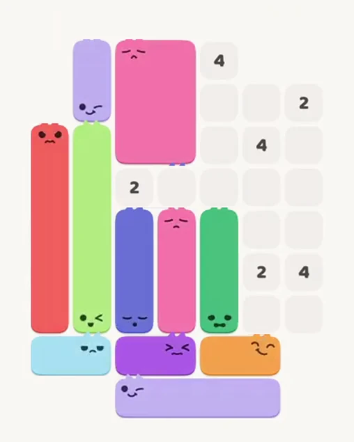 MeowBlock Level 68 after step 11, placing the 2-cell vertical block at the upper-left area