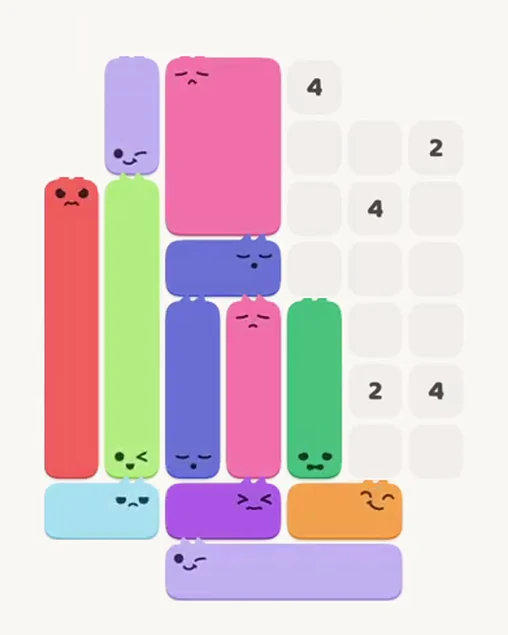 MeowBlock Level 68 after step 12, placing the 2-cell horizontal block at the middle center