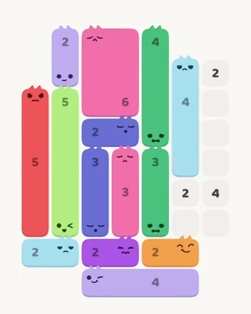 MeowBlock Level 68 after step 14, placing the 4-cell vertical block at the middle-right area