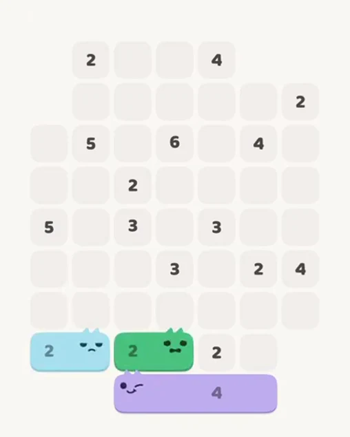 MeowBlock Level 68 after step 3, placing the 2-cell horizontal block at the lower center