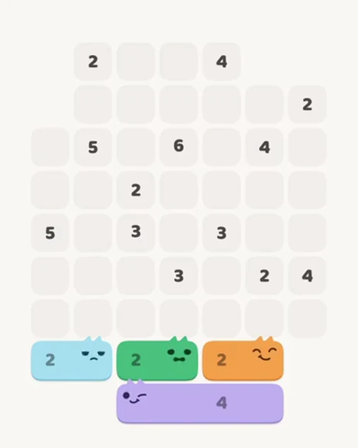 MeowBlock Level 68 after step 4, placing the 2-cell horizontal block at the lower-right area