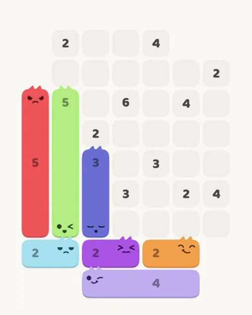 MeowBlock Level 68 after step 7, placing the 3-cell vertical block at the lower center