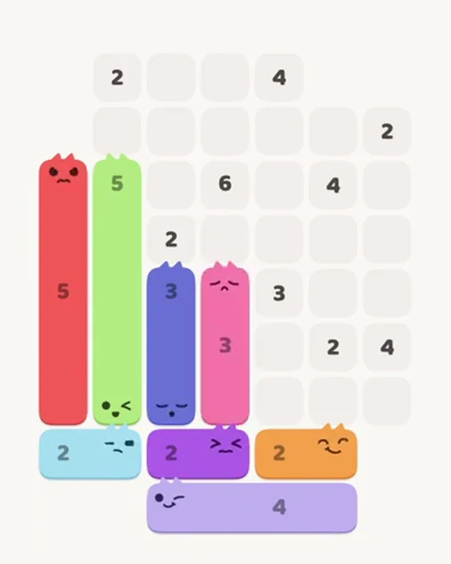MeowBlock Level 68 after step 8, placing the 3-cell vertical block at the lower center