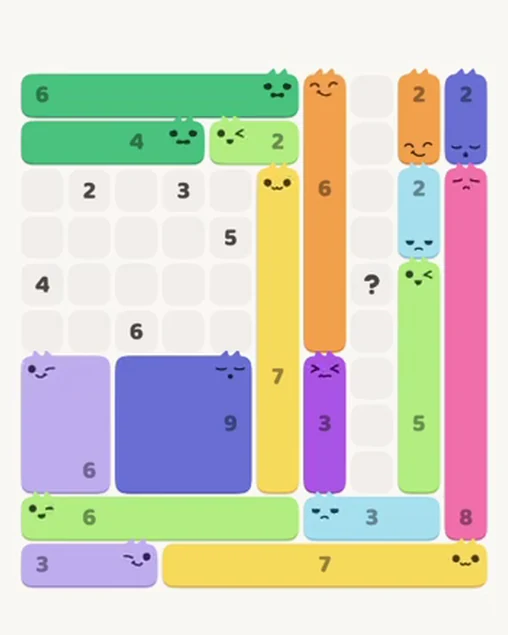 MeowBlock Level 69 after step 17, placing the 6-cell vertical block at the upper-right area