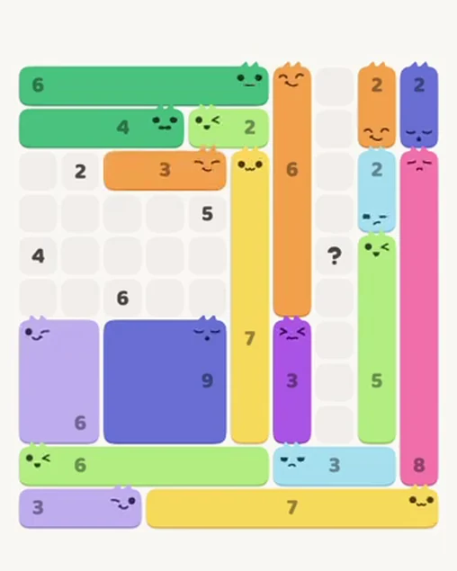 MeowBlock Level 69 after step 18, placing the 3-cell horizontal block at the upper center