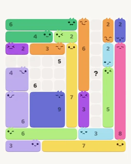 MeowBlock Level 69 after step 20, placing the 4-cell square block at the middle-left area