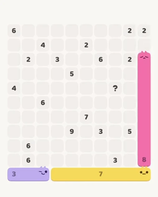 MeowBlock Level 69 after step 3, placing the 8-cell vertical block at the middle-right area