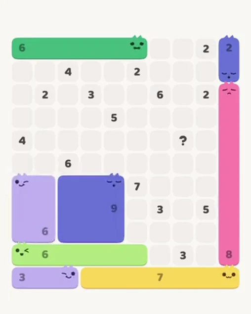 MeowBlock Level 69 after step 8, placing the 9-cell square block at the lower center