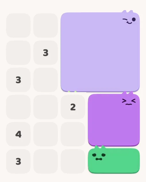 MeowBlock Level 7 after step 3, placing the 2-cell horizontal block at the lower-right area