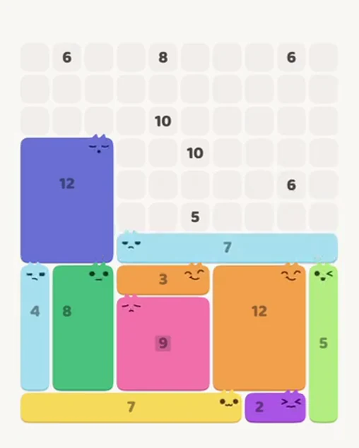 MeowBlock Level 70 after step 10, placing the 7-cell horizontal block at the middle-right area