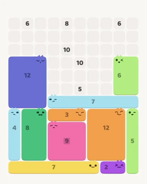 MeowBlock Level 70 after step 11, placing the 6-cell rectangular block at the middle-right area