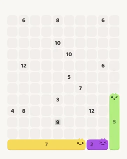 MeowBlock Level 70 after step 3, placing the 5-cell vertical block at the lower-right area
