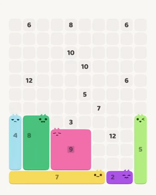 MeowBlock Level 70 after step 6, placing the 4-cell vertical block at the lower-left area
