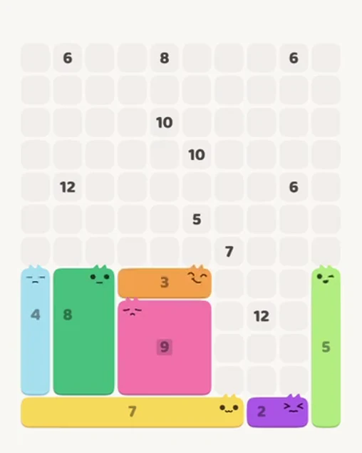 MeowBlock Level 70 after step 7, placing the 3-cell horizontal block at the lower center