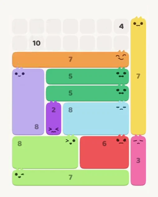 MeowBlock Level 71 after step 11, placing the 5-cell horizontal block at the upper center