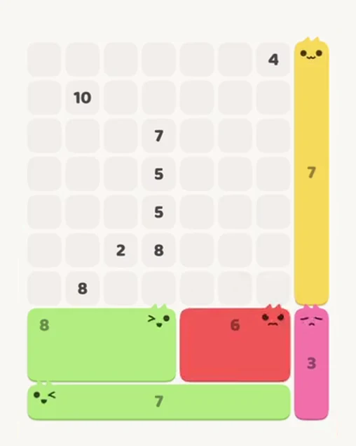 MeowBlock Level 71 after step 5, placing the 6-cell rectangular block at the lower-right area