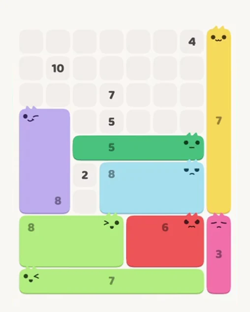 MeowBlock Level 71 after step 8, placing the 5-cell horizontal block at the middle center