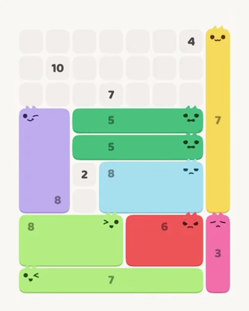 MeowBlock Level 71 after step 9, placing the 5-cell horizontal block at the middle center