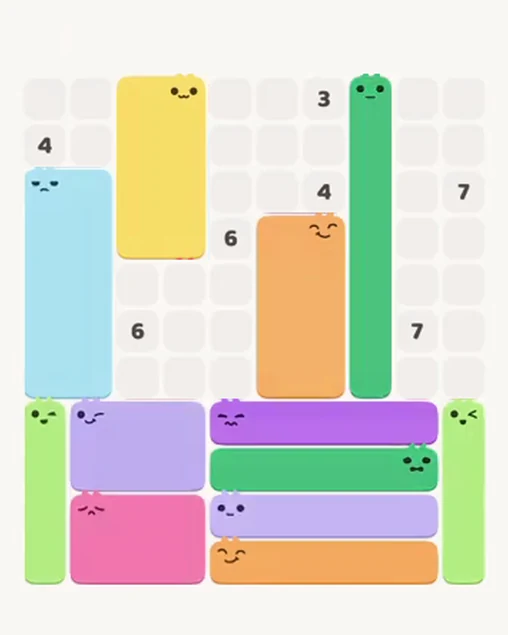 MeowBlock Level 72 after step 12, placing the 8-cell rectangular block at the upper center