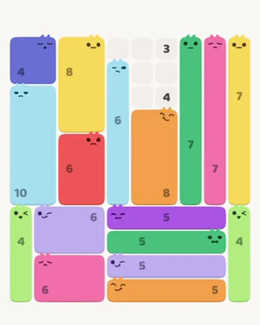 MeowBlock Level 72 after step 17, placing the 6-cell vertical block at the middle center
