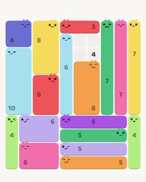 MeowBlock Level 72 after step 18, placing the 3-cell horizontal block at the upper center