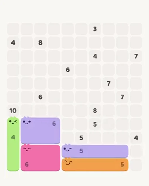 MeowBlock Level 72 after step 5, placing the 6-cell rectangular block at the lower-left area