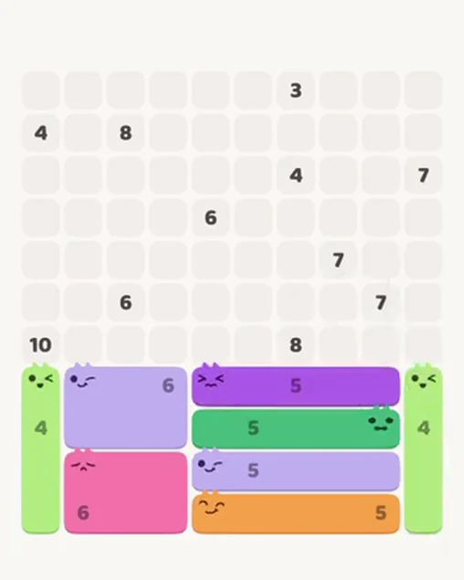 MeowBlock Level 72 after step 8, placing the 4-cell vertical block at the lower-right area