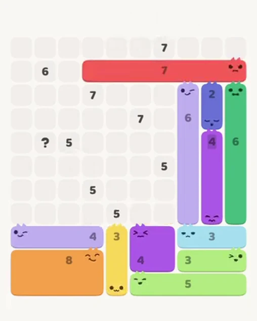 MeowBlock Level 73 after step 12, placing the 7-cell horizontal block at the upper-right area
