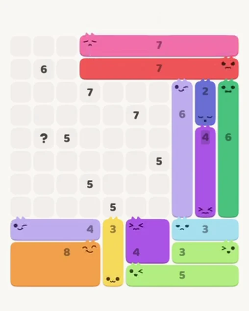 MeowBlock Level 73 after step 13, placing the 7-cell horizontal block at the upper-right area