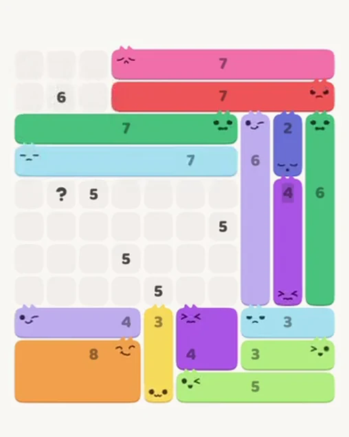 MeowBlock Level 73 after step 15, placing the 7-cell horizontal block at the middle center