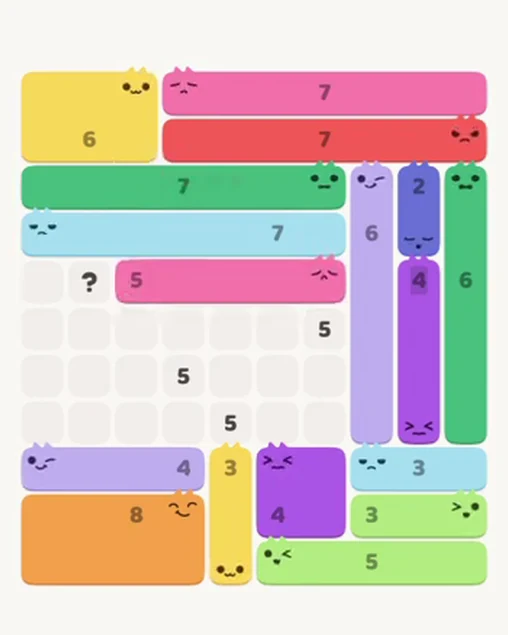 MeowBlock Level 73 after step 17, placing the 5-cell horizontal block at the middle center