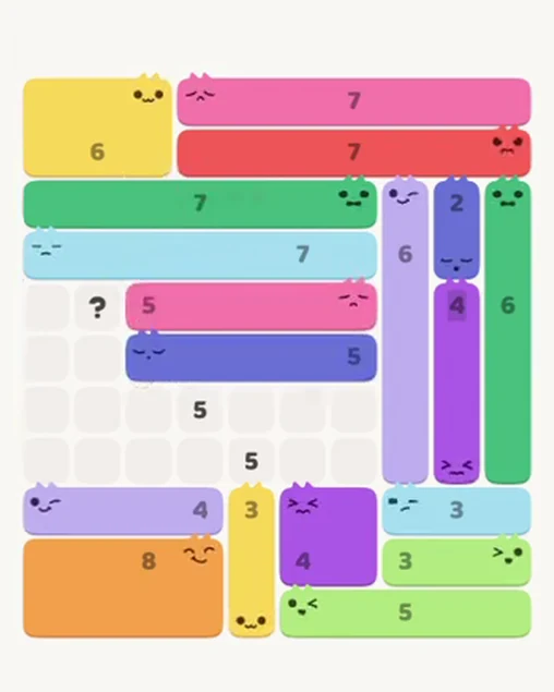 MeowBlock Level 73 after step 18, placing the 5-cell horizontal block at the middle center