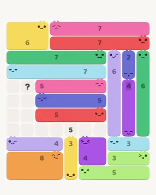 MeowBlock Level 73 after step 19, placing the 5-cell horizontal block at the middle center