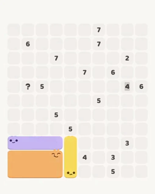 MeowBlock Level 73 after step 3, placing the 3-cell vertical block at the lower center