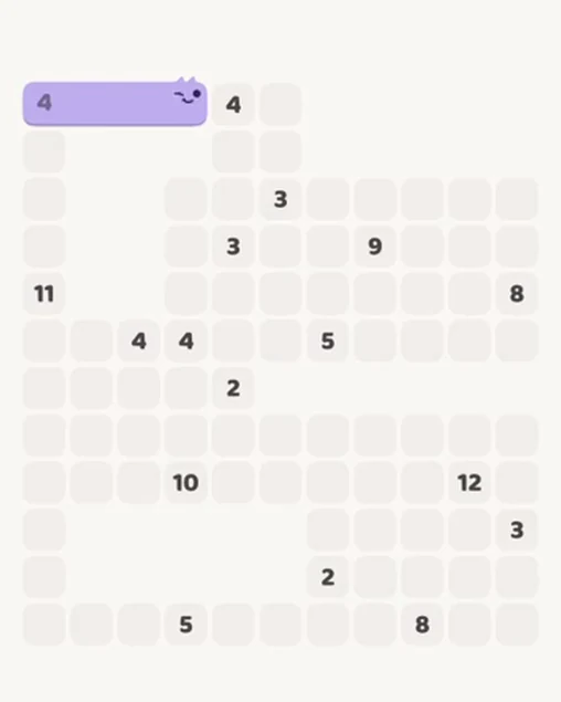 MeowBlock Level 74 after step 1, placing the 4-cell horizontal block at the upper-left area
