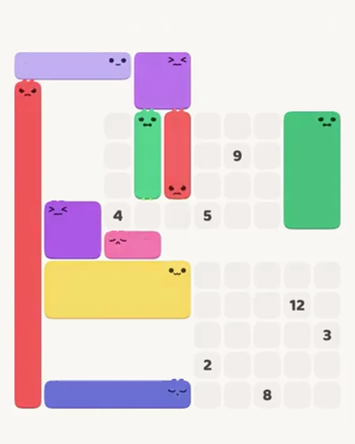 MeowBlock Level 74 after step 10, placing the 3-cell vertical block at the upper center