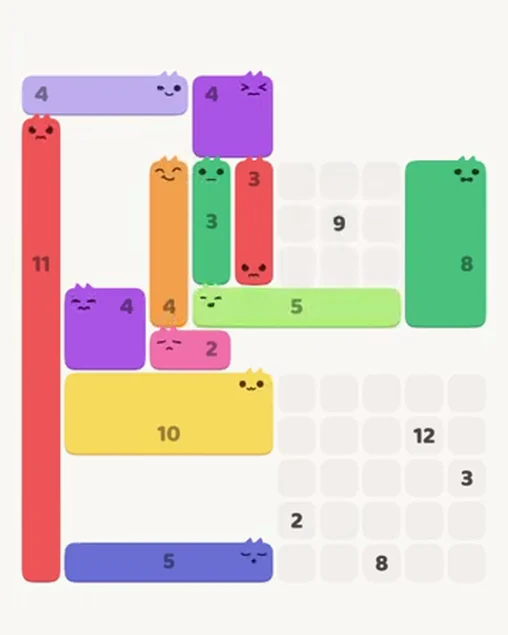 MeowBlock Level 74 after step 12, placing the 5-cell horizontal block at the middle center