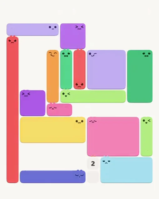 MeowBlock Level 74 after step 16, placing the 8-cell rectangular block at the lower-right area