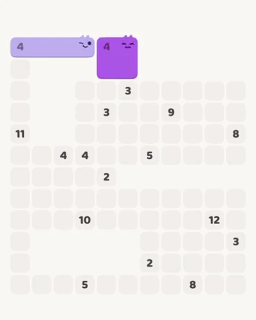 MeowBlock Level 74 after step 2, placing the 4-cell square block at the upper center