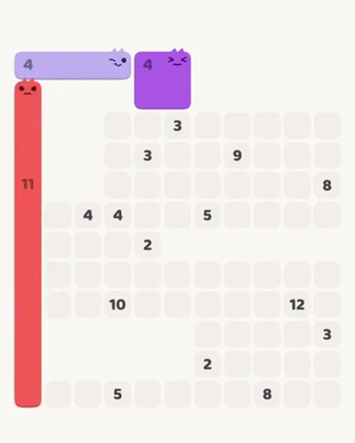 MeowBlock Level 74 after step 3, placing the 11-cell vertical block at the middle-left area