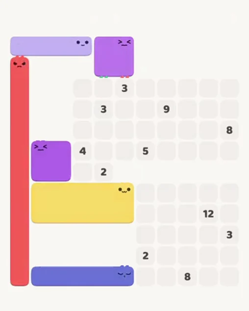 MeowBlock Level 74 after step 6, placing the 5-cell horizontal block at the lower center