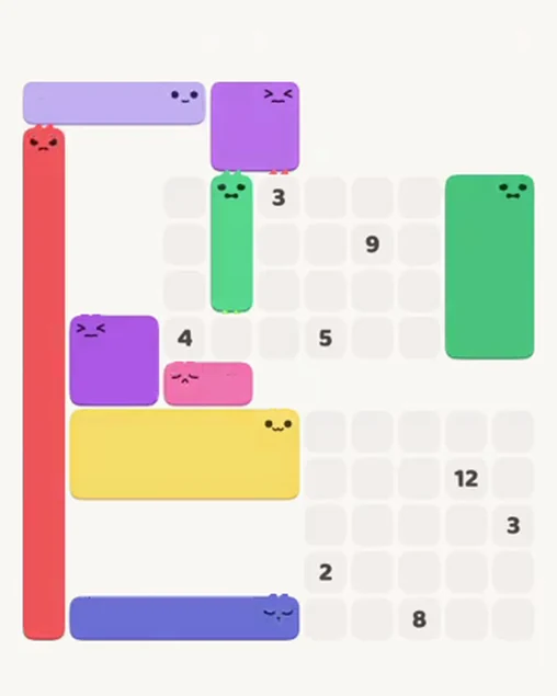 MeowBlock Level 74 after step 9, placing the 3-cell vertical block at the upper center