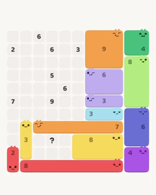 MeowBlock Level 75 after step 13, placing the 3-cell vertical block at the lower-left area