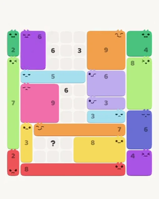 MeowBlock Level 75 after step 18, placing the 6-cell rectangular block at the upper-left area