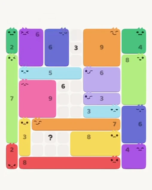 MeowBlock Level 75 after step 19, placing the 6-cell rectangular block at the upper center