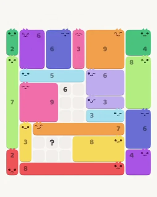 MeowBlock Level 75 after step 20, placing the 3-cell vertical block at the upper center