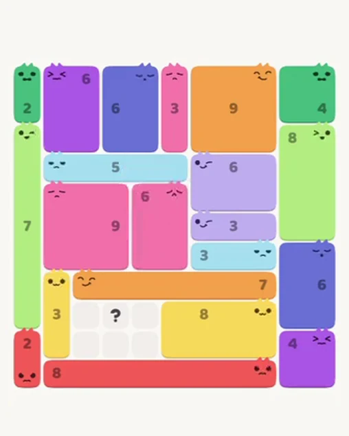 MeowBlock Level 75 after step 21, placing the 6-cell rectangular block at the middle center